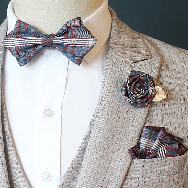 3Pcs Men's Horizon Striped Plaid Bow Tie Set