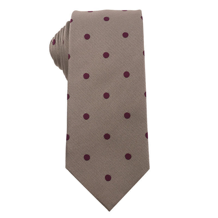 Men's British Khaki Champagne Series Necktie - Burgundy Dots - image 9