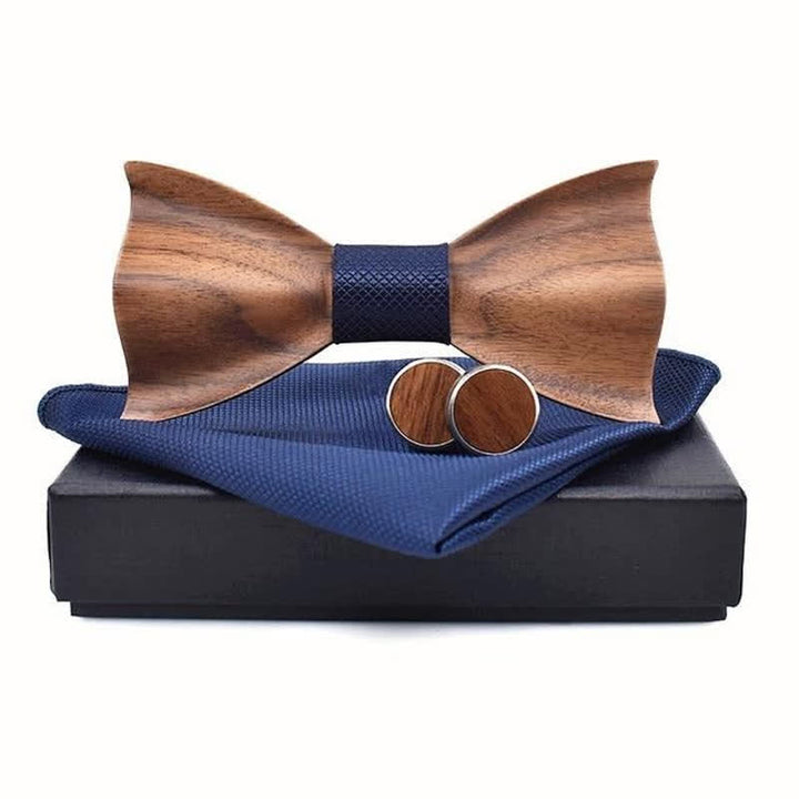 3Pcs Men's Small Checkered Wooden Bow Tie Set