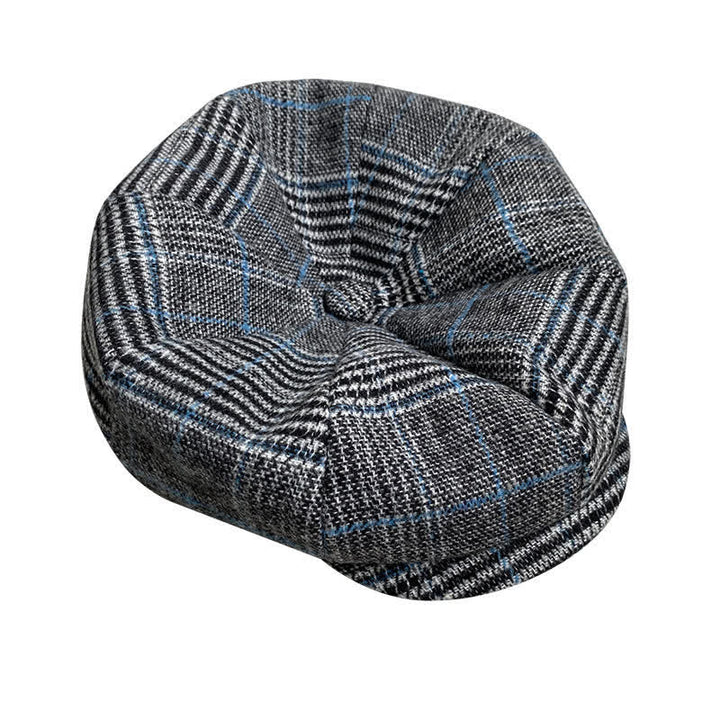 Newsboy Gray & Blue Plaid Octagon Beret Cap