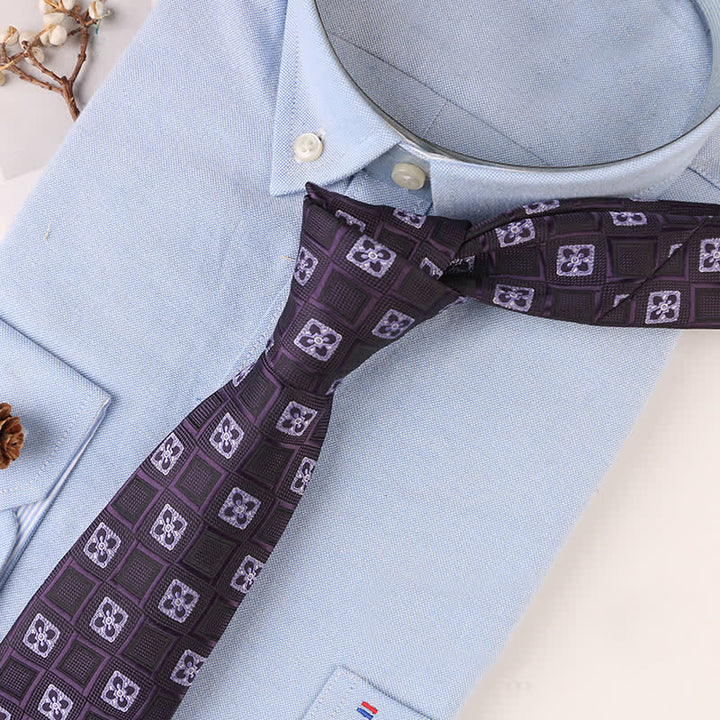 Men's Vintage Geometric Floral Motifs Necktie - Purple Dimond - image 11