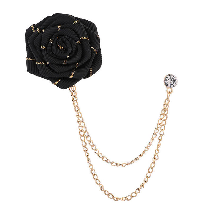 Men's Charming Floral Rose Chain Brooch - Black - image 8