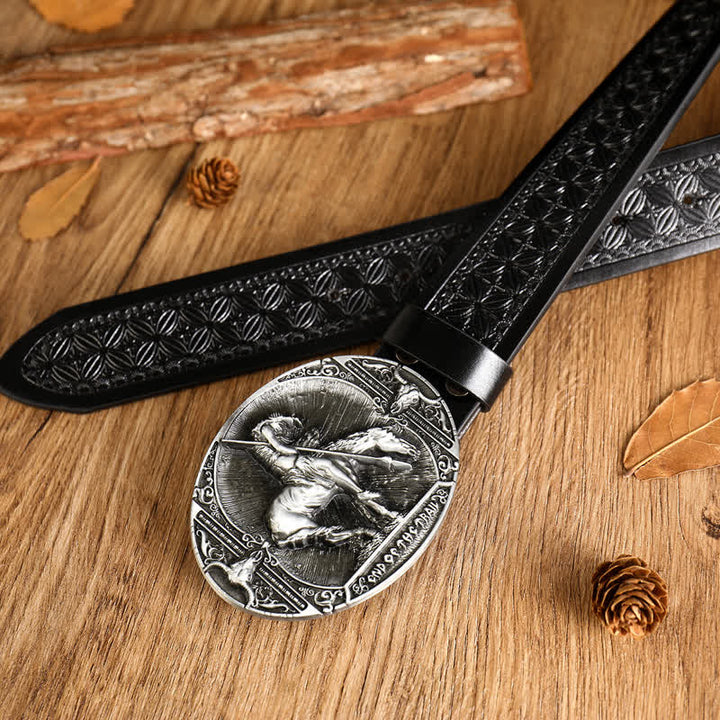 Men's Running Horse Geometric Buckle Leather Belt