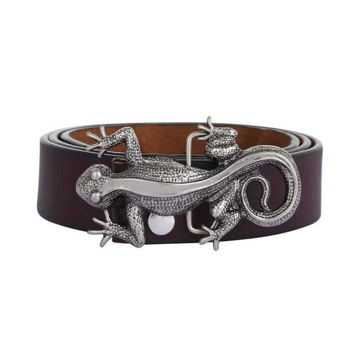 Men's DIY Unique Animal Silver Lizard Buckle Leather Belt