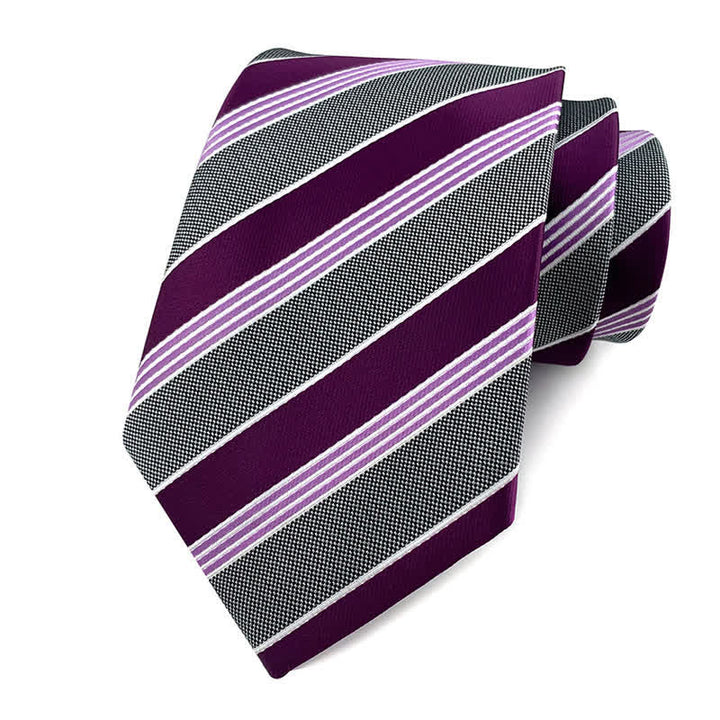 Men's Traditional Repp Striped Office Necktie - Shade of Purple - image 14