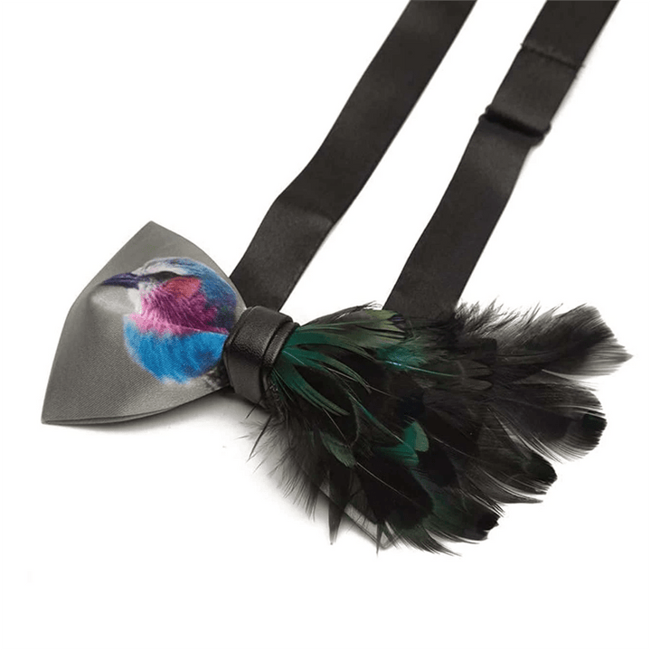 Dark Green Graphic Bird Tail Feather Bow Tie