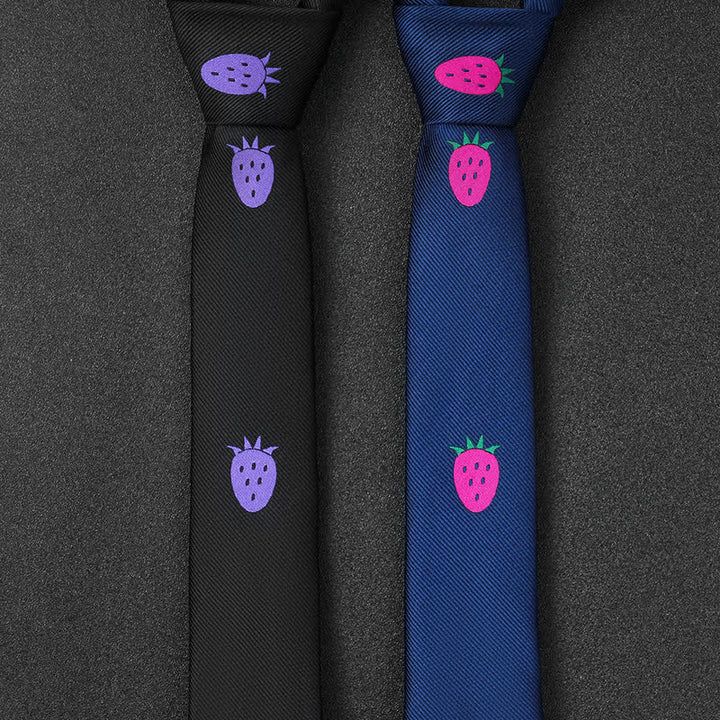 Men's Casual Small Strawberry Embroidery Necktie