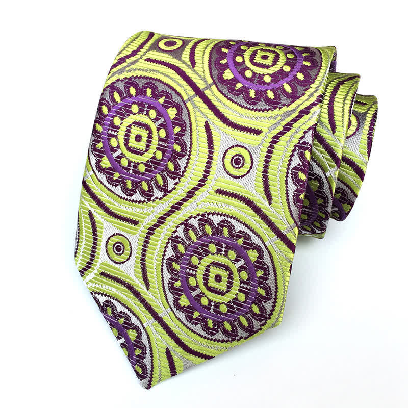 Men's Royal Geometric Medallion Flower Necktie - GreenYellow & Purple - image 1