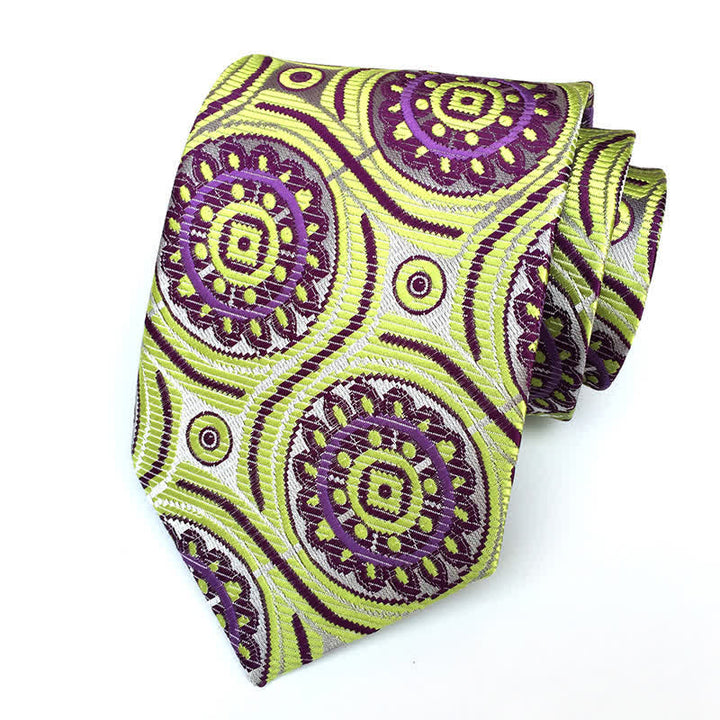 Men's Royal Geometric Medallion Flower Necktie - GreenYellow & Purple - image 1