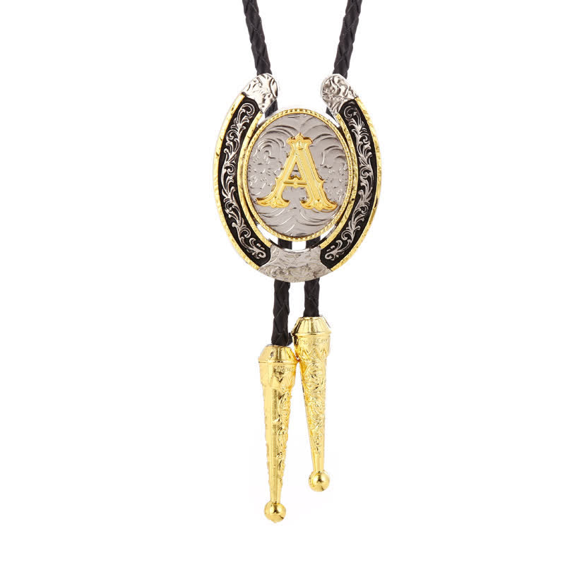 Modern Western Horseshoe Initial Letter A To Z Bolo Tie - Gold - A - image 2