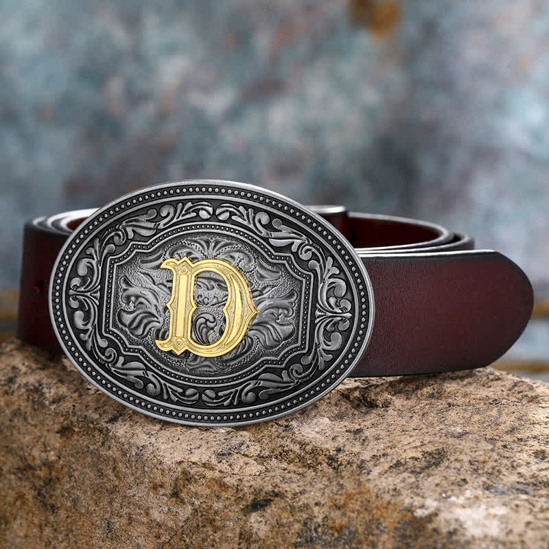 Unisex Hip Hop Initial Letter Embossment Leather Belt