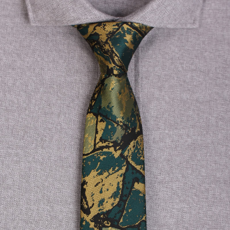 Men's Gold-green Abstract Graphic Necktie