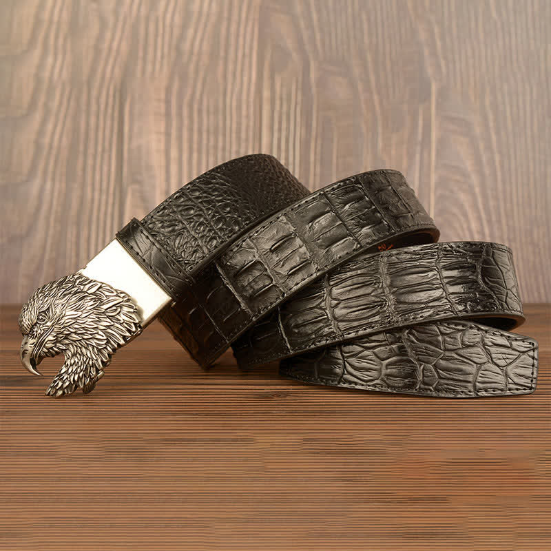 Men's Eagle Head Crocodile Embossed Leather Belt