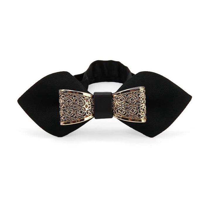 Men's Hollow Golden Flower Pointy Bow Tie