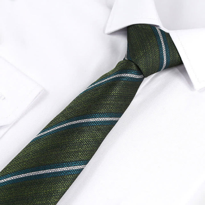 Men's Modern Textured Striped Necktie - Green - image 10