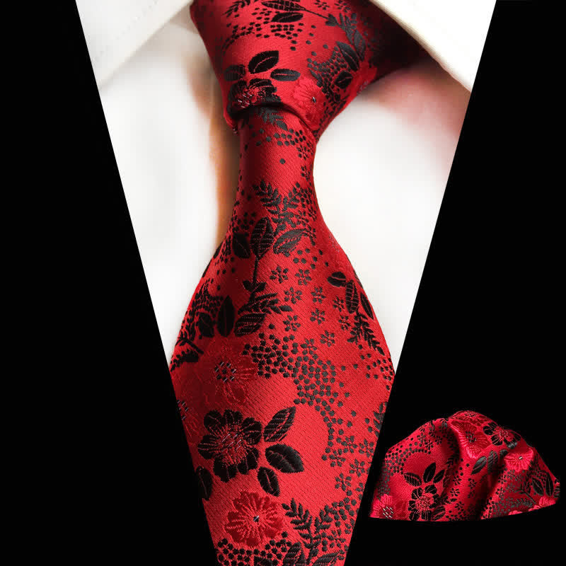 2Pcs Men's Plum Blossoms Floral Necktie Set