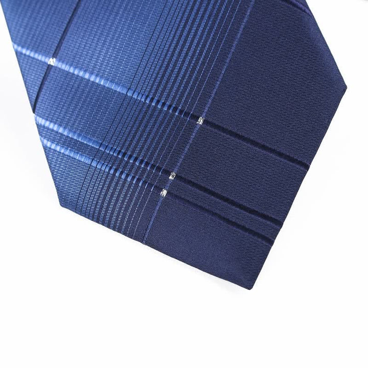 Men's Gradient Navy Blue Zipper Tie Plaid Necktie - image 5