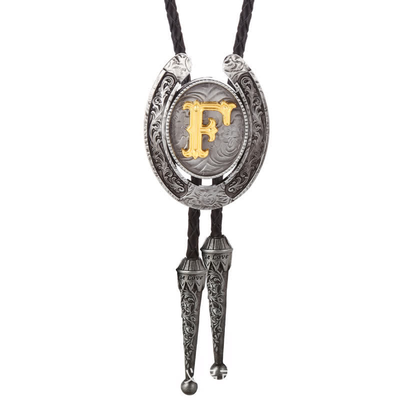 Modern Western Horseshoe Initial Letter A To Z Bolo Tie - Silver - F - image 35
