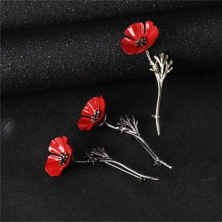 Women's Classy Red Poppy Flower Brooch