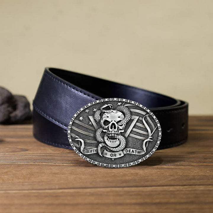 Men's DIY "Liberty or Death" Snake Skull Buckle Leather Belt