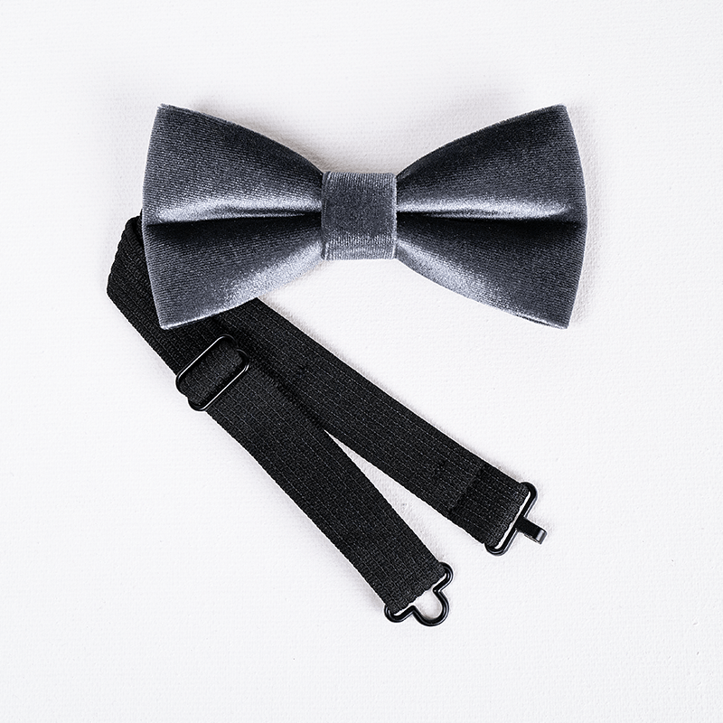 Men's Charcoal Gray Solid Color Velvet Bow Tie