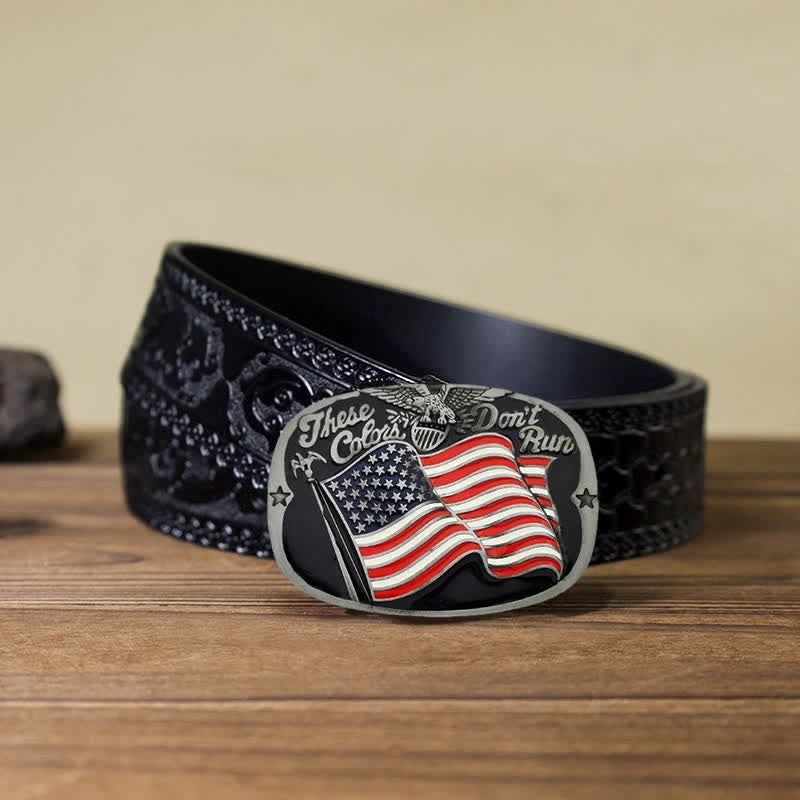 Men's DIY These Colors Don't Run Eagle Flag Buckle Leather Belt