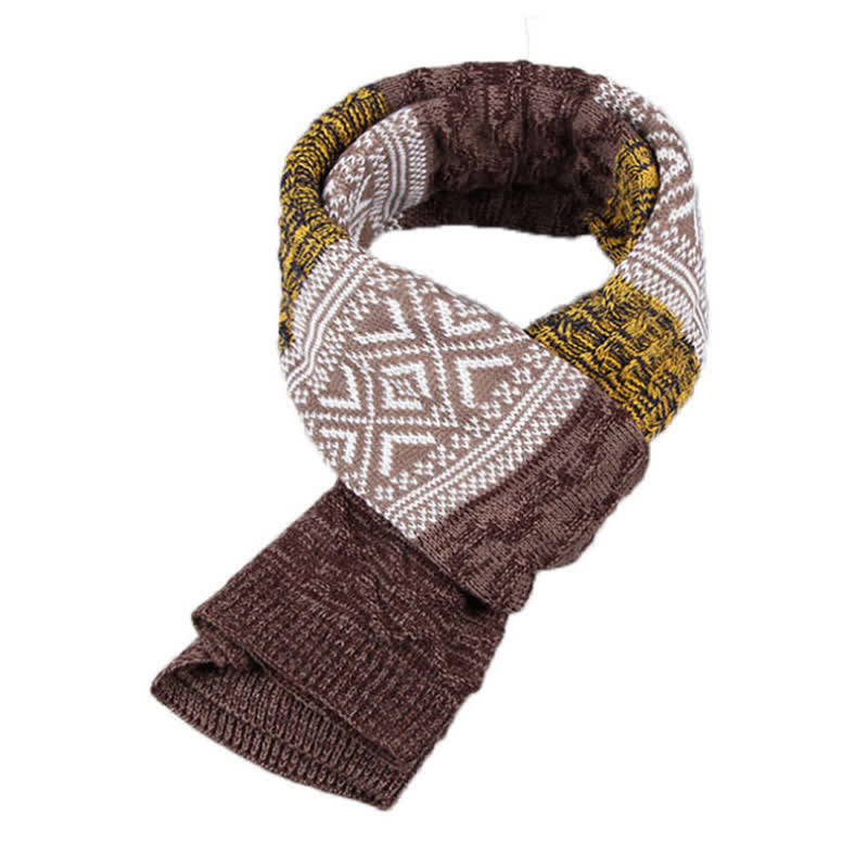 Men's Argyle Knitted Stitching Color Block Scarf