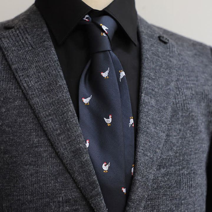 Men's Navy Animal Chicken Printing Necktie