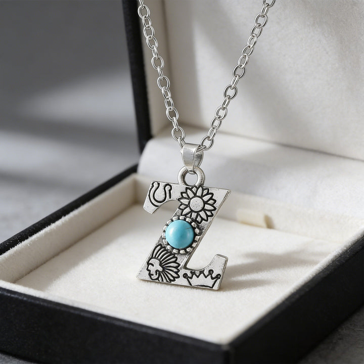 Vintage Initial Letter Turquoise Charm Necklace - Z - image 25