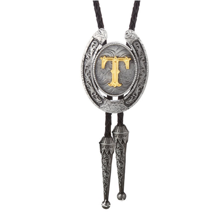 Modern Western Horseshoe Initial Letter A To Z Bolo Tie - Silver - T - image 49