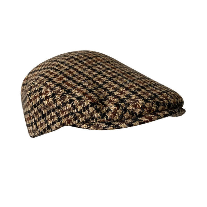 Tweed Herringbone Plaid Beret Flat Cap - Black & Khaki - L (23 1/4"-23 5/8") - image 11