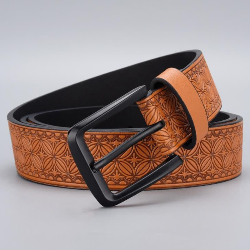 Men's Geometric Coin Embossing Leather Belt - image 8