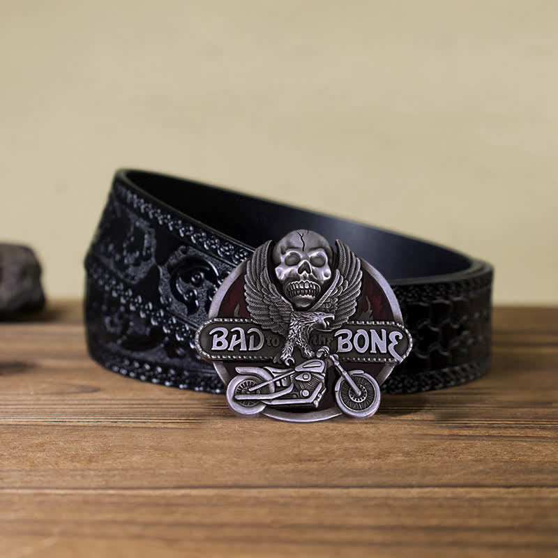 Men's DIY Eagle Skull Biker Bad To The Bone Buckle Leather Belt