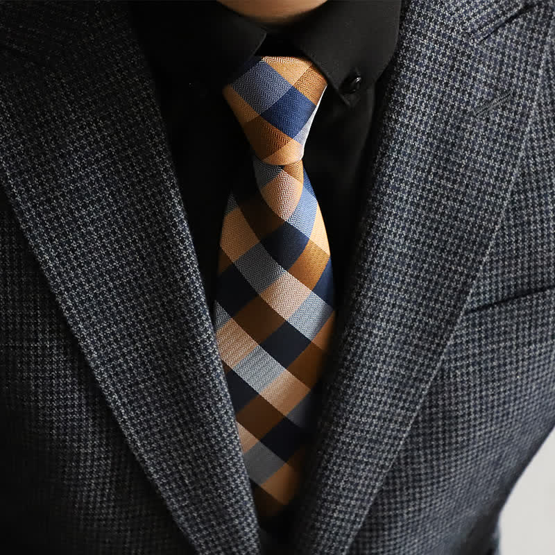 Men's Blend Color Zipper Tie Plaid Necktie - Yellow - image 0