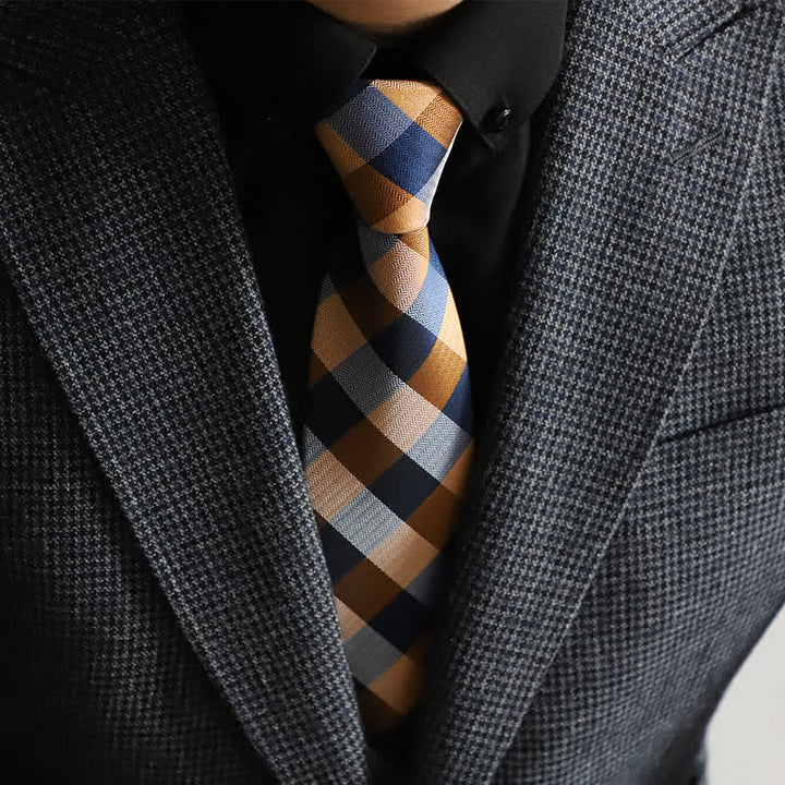 Men's Blend Color Zipper Tie Plaid Necktie - Yellow - image 0