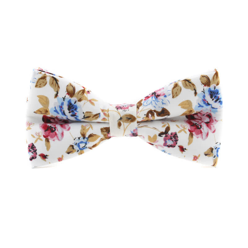 Men's Dyeing Rose Leaves Floral Bow Tie - White & Tan - image 12