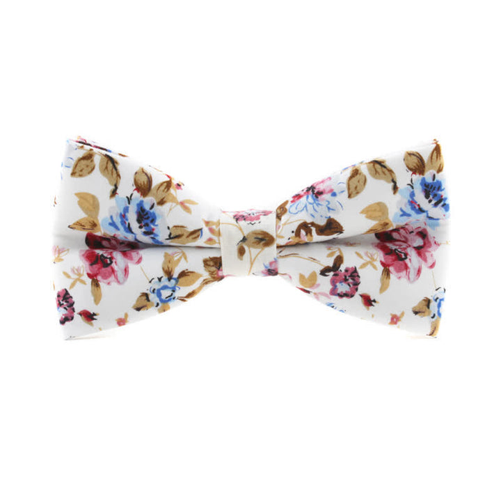Men's Dyeing Rose Leaves Floral Bow Tie - White & Tan - image 12