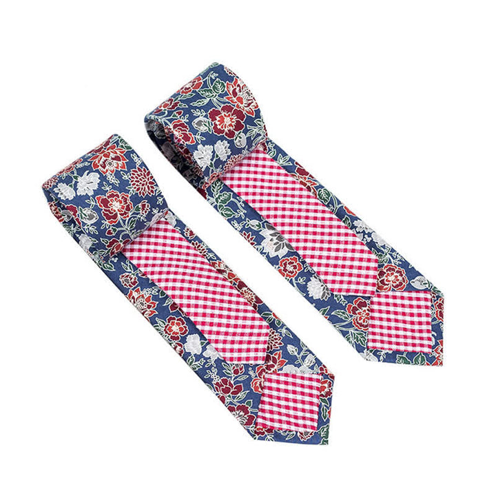 Men's Novel Plaid Floral Patchwork Necktie - Red Floral - image 35