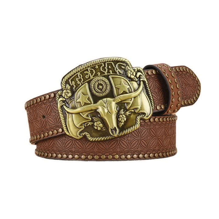 Men's Antique Longhorn Steer Rivet Leather Belt