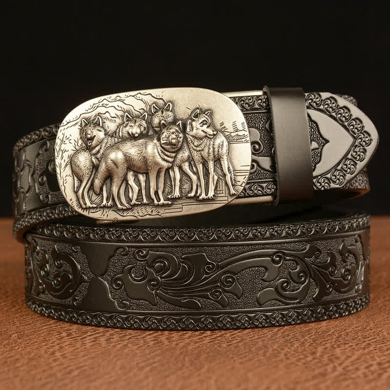 Men's Retro Pack Of Wolves Leather Belt