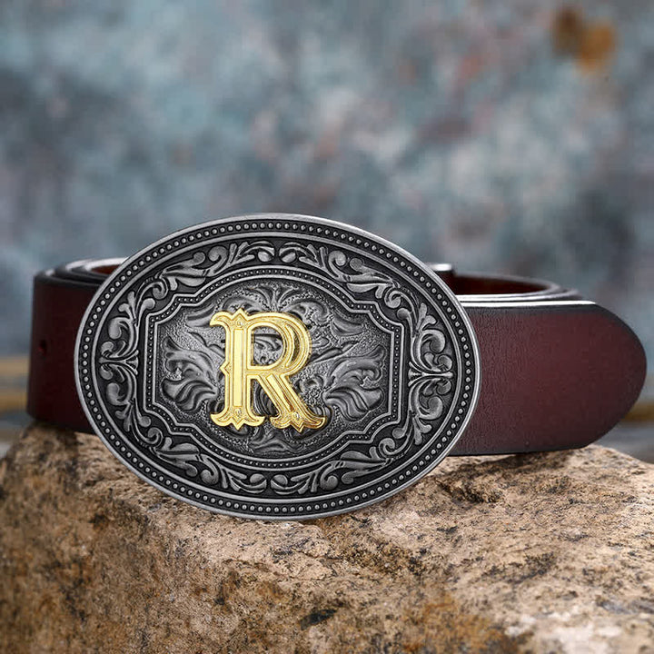 DIY Unisex Hip Hop Initial Letter Embossment Buckle Leather Belt
