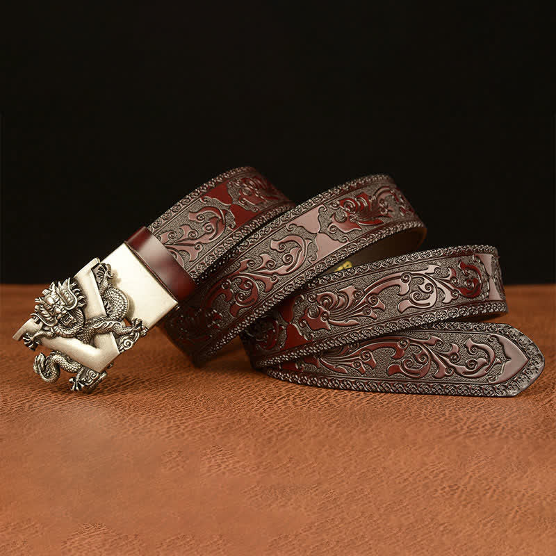 Men's Letter V Dragon Embossing Leather Belt