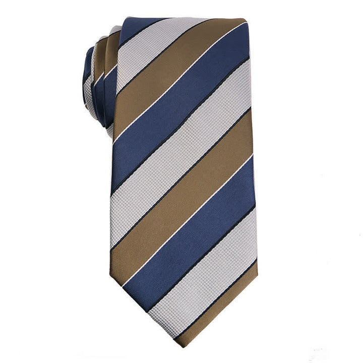 Men's Elegant Striped Series Necktie - Khaki & Blue - image 5