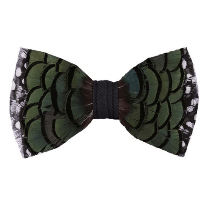 DarkOliveGreen Forest Guinea Feather Bow Tie