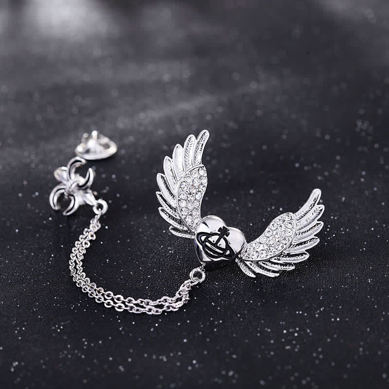 Men's Heart Angel Wings Chain Brooch