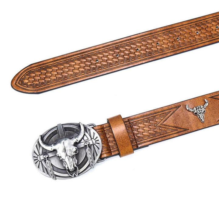 Men's Engraved Mad Bull Leather Belt