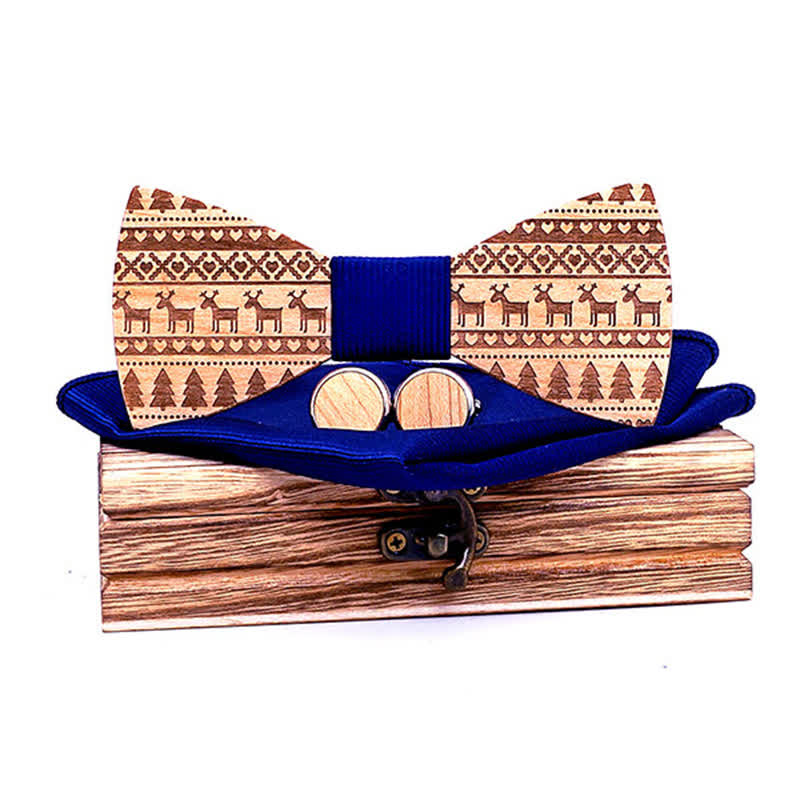 3Pcs Men's Christmas Theme Pattern Wooden Bow Tie Set