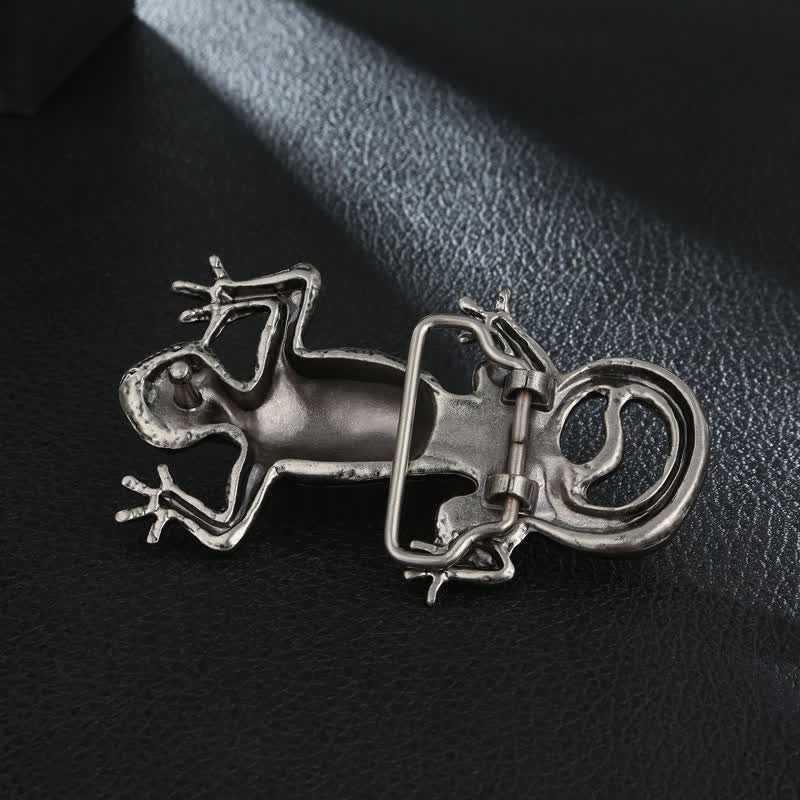 Men's DIY Unique Animal Silver Lizard Buckle Leather Belt