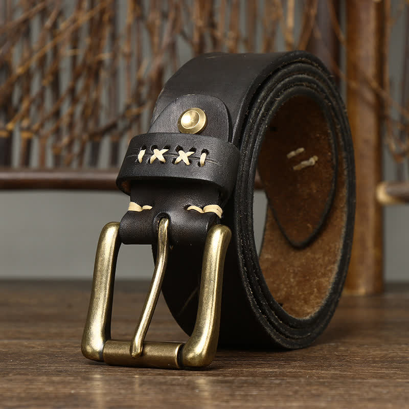 Men's Vintage Fancy Carving Leather Belt - Black - 46 - image 11