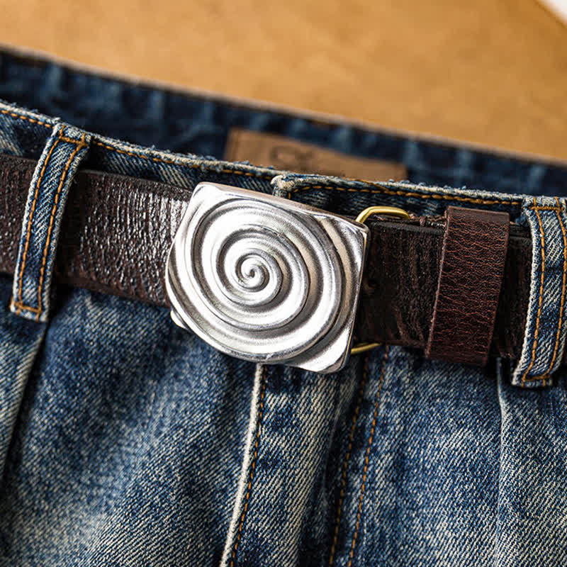 Men's Dizzy Round Spiral Buckle Leather Belt